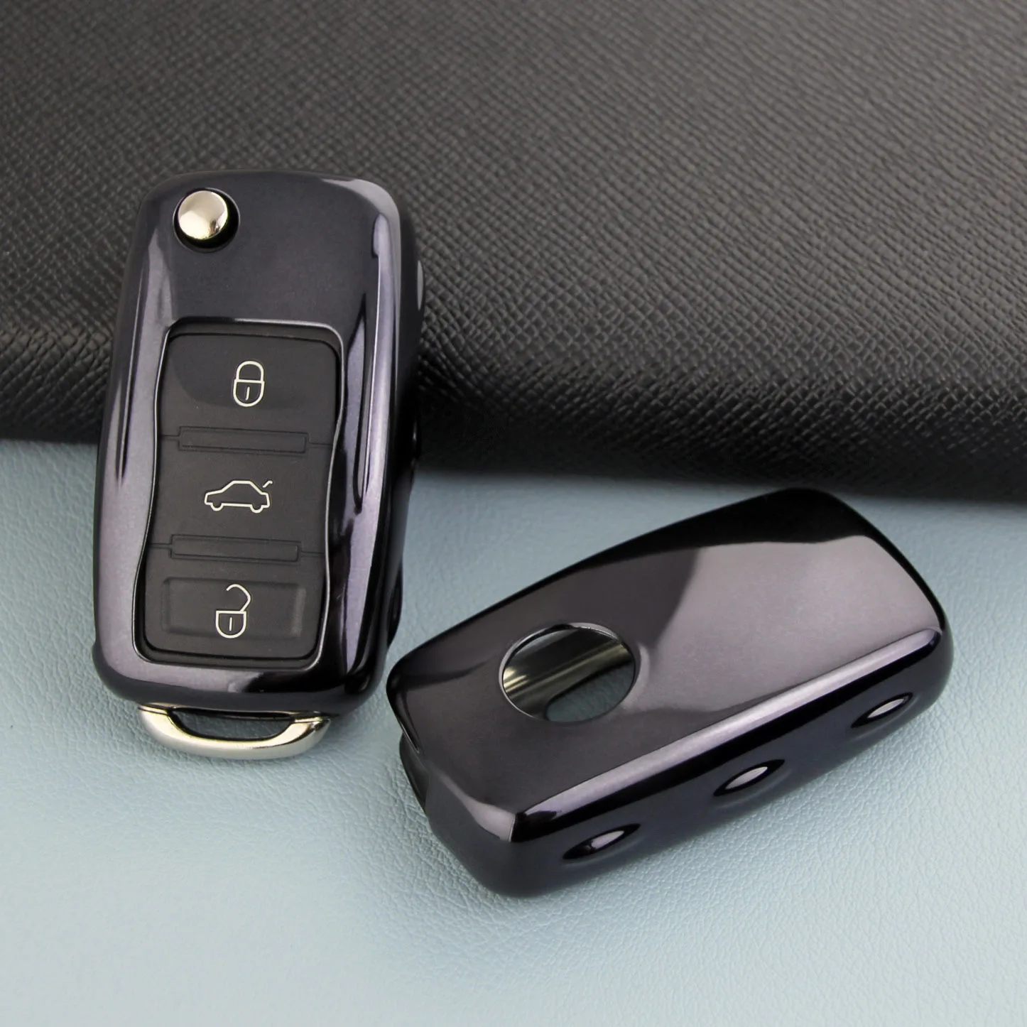 

For Volkswagen VW Golf MK6 Passat B7 Jetta Polo Tiguan Touran Eos Beetle Scirocco UP! Flip Car Key Fob Cover Case Holder Black