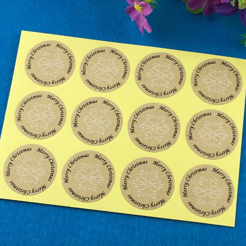 

Fashion 1200PCS/Lot kraft colour Printed above Snowflake pattern Sticker Labels Adhesive Stickers DIY For Box/gift/envelope