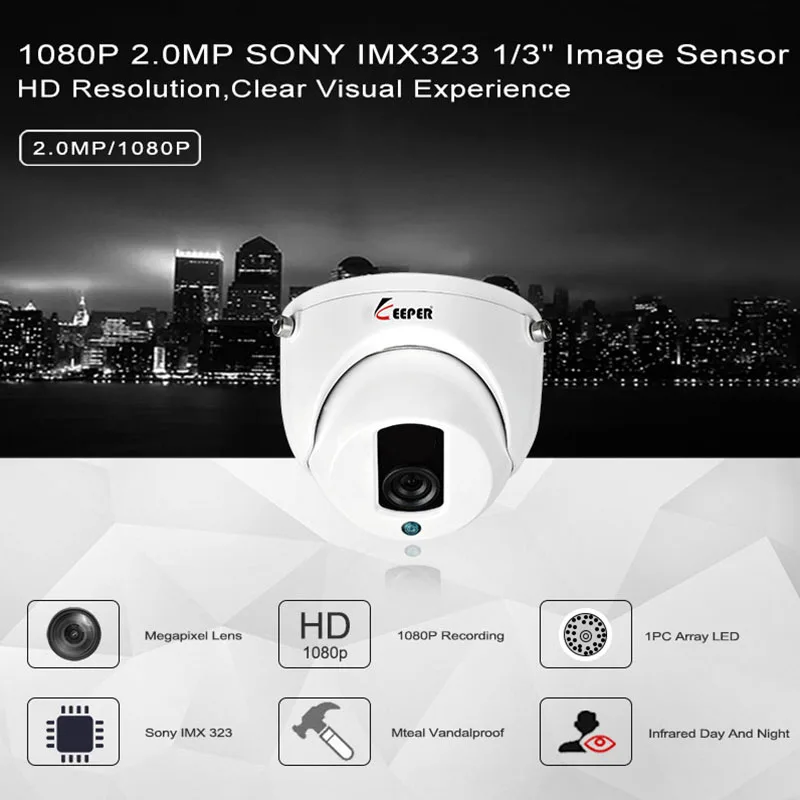 Keeper 2.0MP 1080P аналоговый AHD Sony IMX323 видеонаблюдение Vandalproof камера видеонаблюдения в помещении Безопасность Купольная камера IR Cut