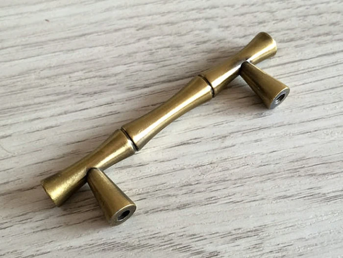 2PCS Retro Bamboo Zinc alloy Drawer Cabinet Handle Furniture pull Knob Antique Brass decorative door knobs 64mm 96mm 128mm