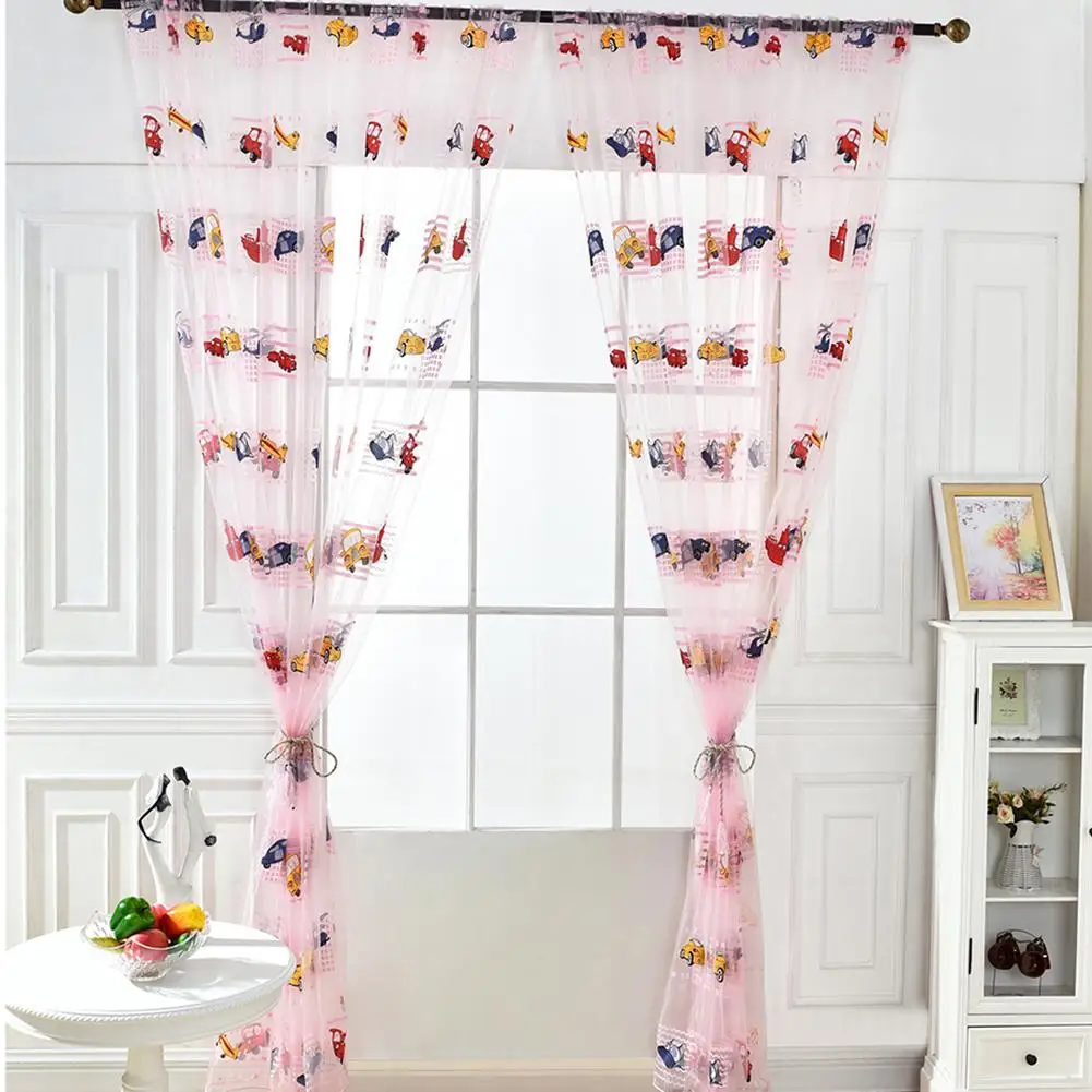 

Children Cartoon Car Printed Transparent Tulle Curtains Play Room Window Valance Living Room Window Valance Curtain