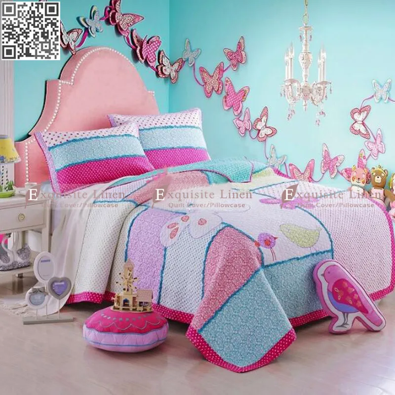 

100% Cotton bedspread pillowcase Pastoral floral animal pink bedding set home textile bed linen bedsheet 3pcs Coverlet Bed Cover