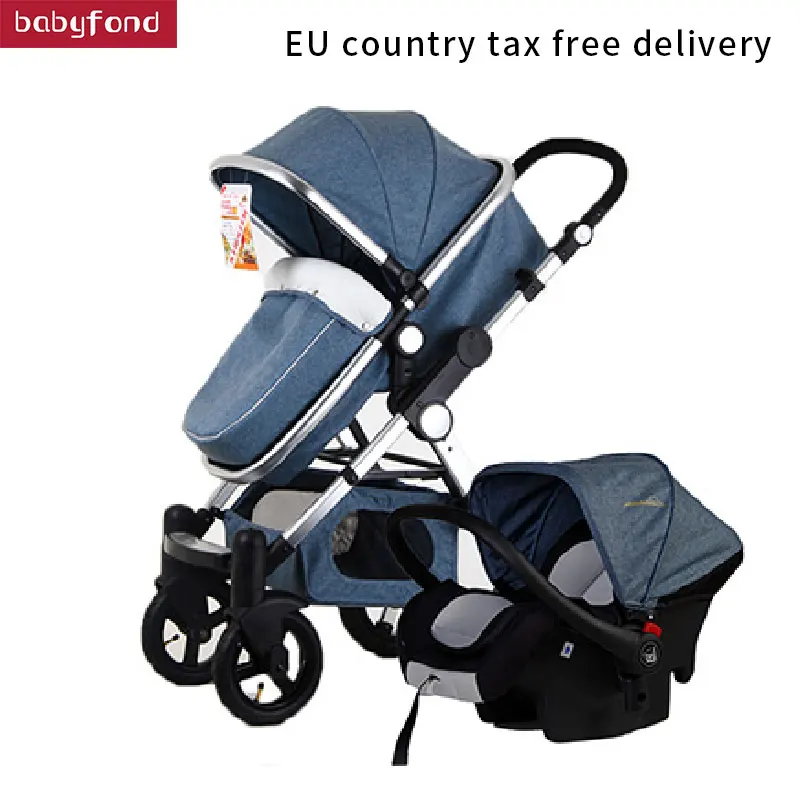 Европейская детская коляска HJBB 3 в 1 с высоким пейзажем, складывающиеся коляски для детей, дорожная система, детские коляски для новорожденных - Цвет: blue
