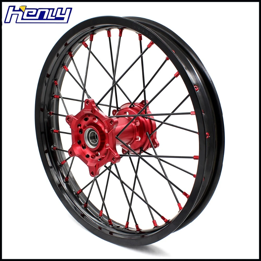 21/19 со спицами MX, колесные диски комплект для HONDA CRF250R 2004-2013 CRF450R 2002-2012 красный ниппель черная ручка