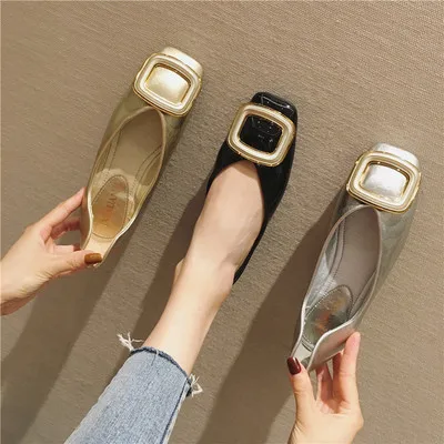 

2019 spring and summer new wild fashion shallow mouth square head soft bottom flat shoes women's shoes