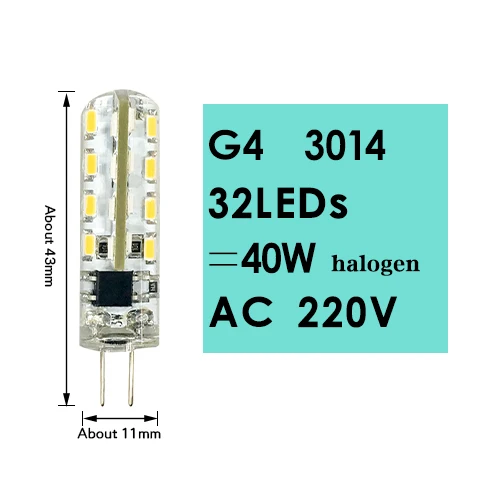 COB G9 G4 светильник светодиодный лампочка прожектор в форме кукурузы 110 В 220 В заменить 20 Вт, 30 Вт, 40 Вт, 50 Вт галогенные светильник затемнения 14 светодиодный s 22 светодиодный s 30 светодиодный s SMD 2835 - Испускаемый цвет: G4 3014 32LED 220V