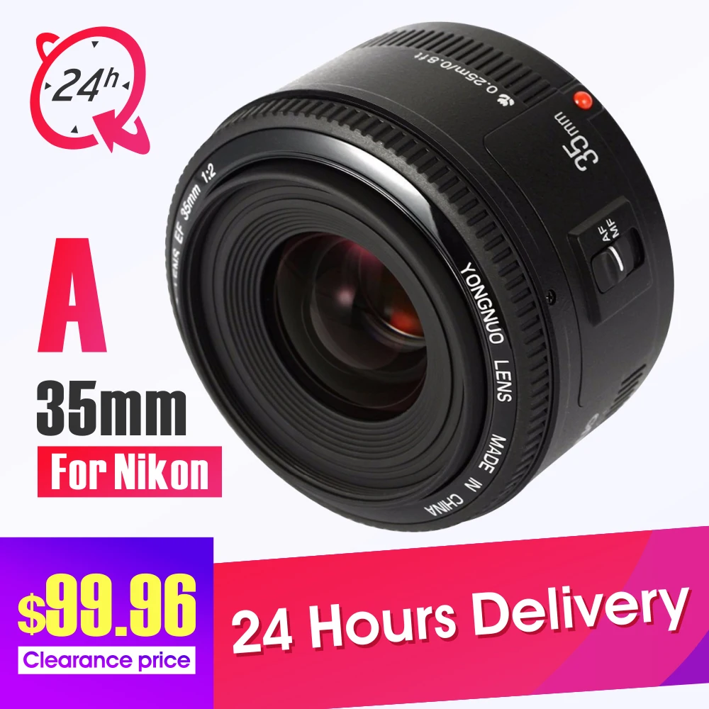 

New Yongnuo YN35mm F2 lens Wide angle Fixed dslr camera Lens for Nikon D7100 D3200 D3300 D3100 D5100 D90 DSLR Cameras+Gift Kits