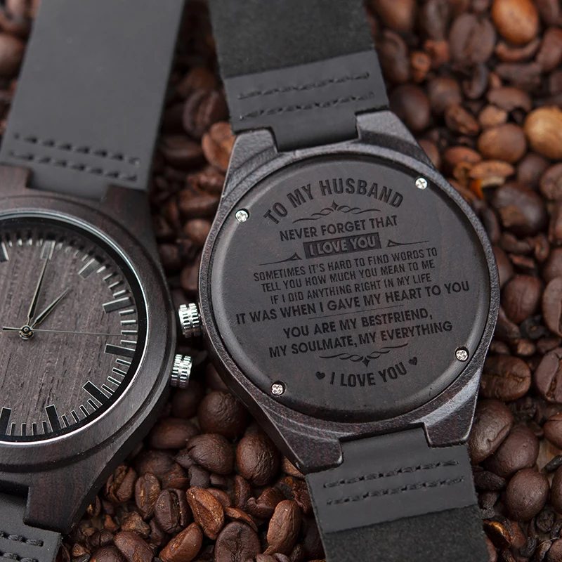 Engraved Wood Watches for Men Christmas Present for Son Personalized Family Anniversary Gift