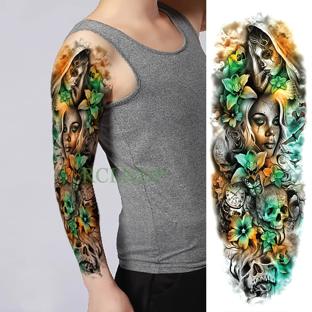 

Waterproof Temporary Tattoo Sticker Skull Butterfly Magic flower full arm fake tatto flash tatoo sleeve large size for men women