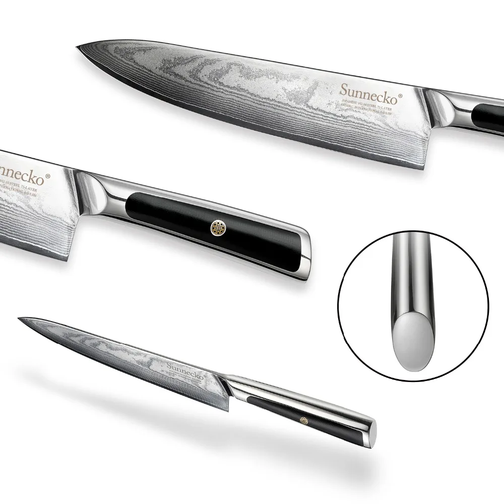 Sunnecko японский VG10 Дамасская сталь набор кухонных ножей Подарочная коробка шеф-повара бритвы острые нарезки утилита для очистки овощей хлеб Santoku нож