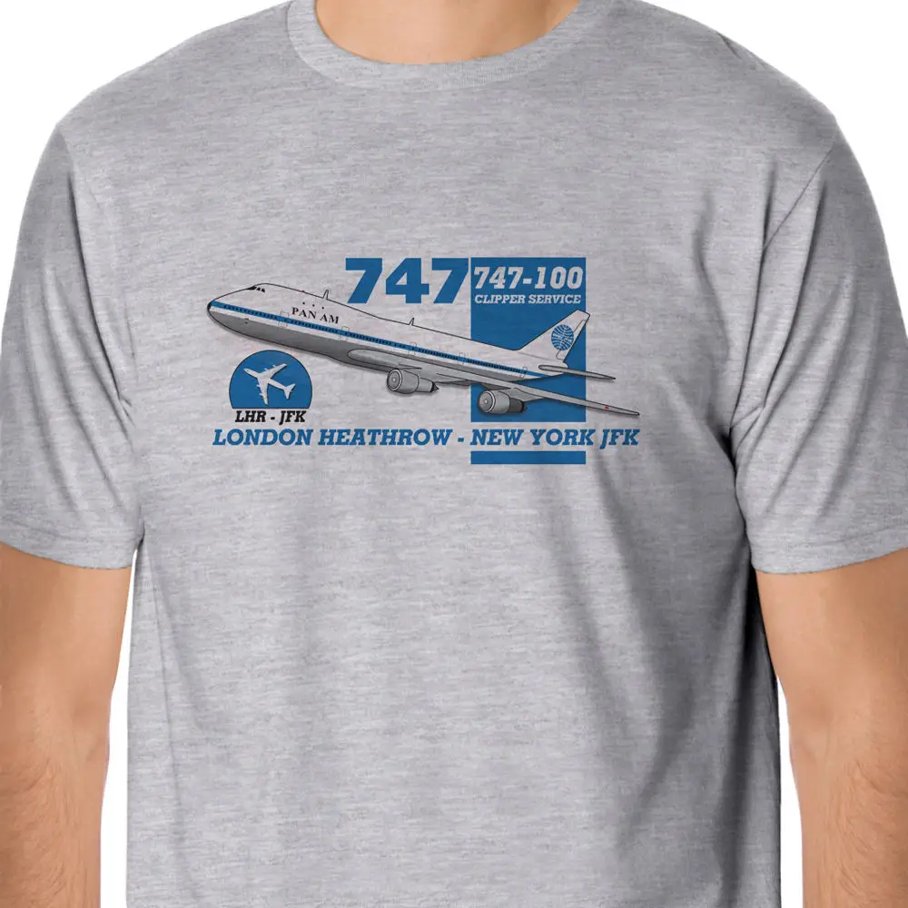 

100 % Cotton T Shirt For Men Design Tops Retro Flight - Pan Am Boeing 747 Heathrow - New York Design Korean T-Shirts Sweatshirt