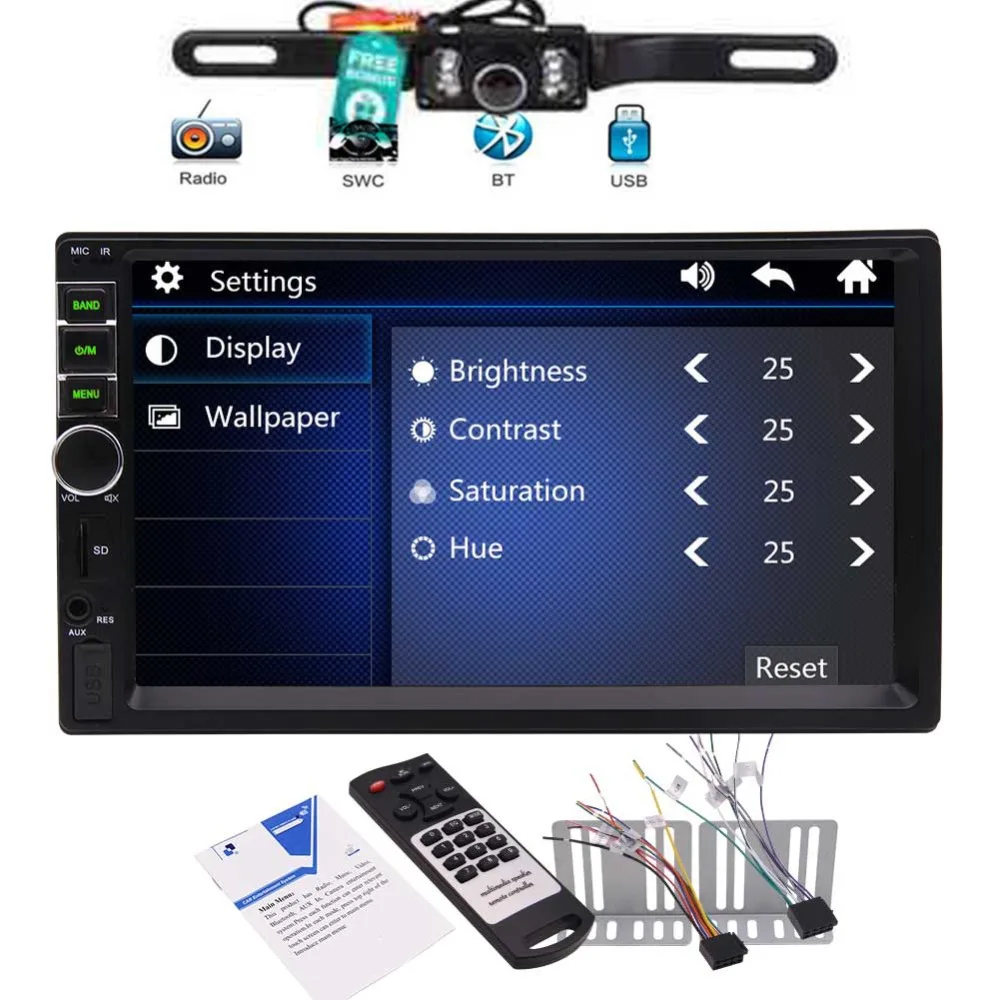 

Car Stereo in Dash Car FM Radio Audio with Bluetooth Remote Control Support Clock Display Aux in USB SD up to 32GB 7 Inch Capaci