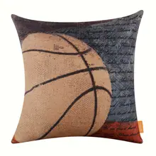 LINKWELL Brand Retro Pillow Case Burlap Cushion Cover 18×18 inch Vintage Sports Game Basketball Fans American USA Style Man Cave