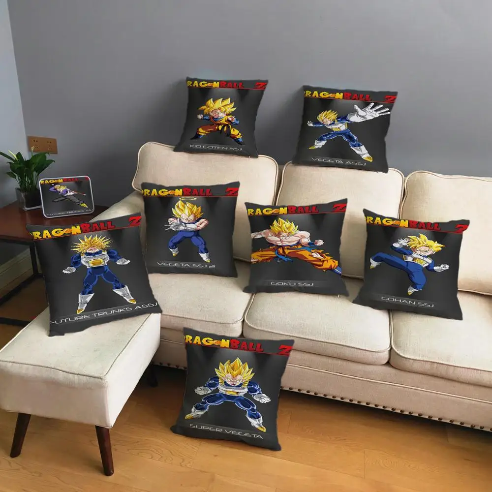 

Dragon Ball Super Saiyan Vegeta Blue Soft Short Plush Cushion Cover Home Decor Anime Pillow Cover Pillows Case for Sofa 45*45cm