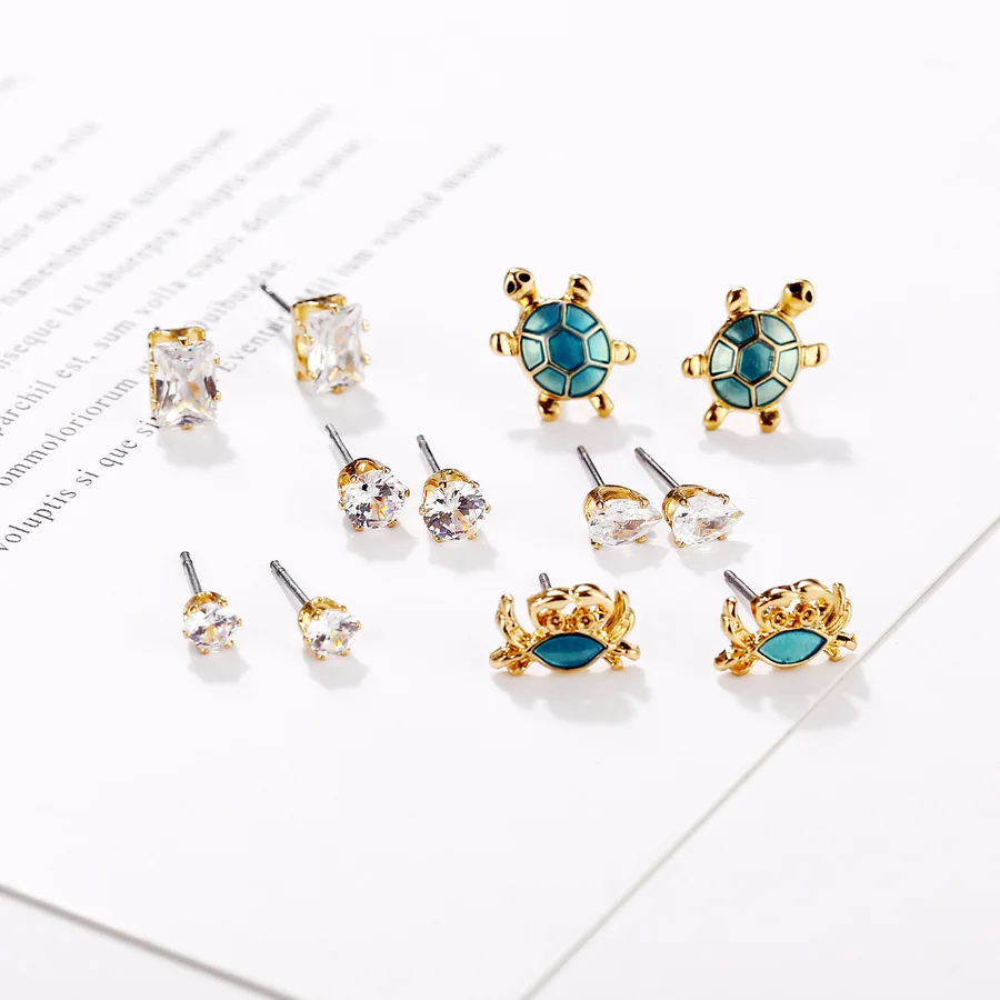 

Bohemian Starfish Wave Turtle Shell Stud Earrings Set for Women Vintage Rudder Heart Round Earring Statement Jewelry 2019 New