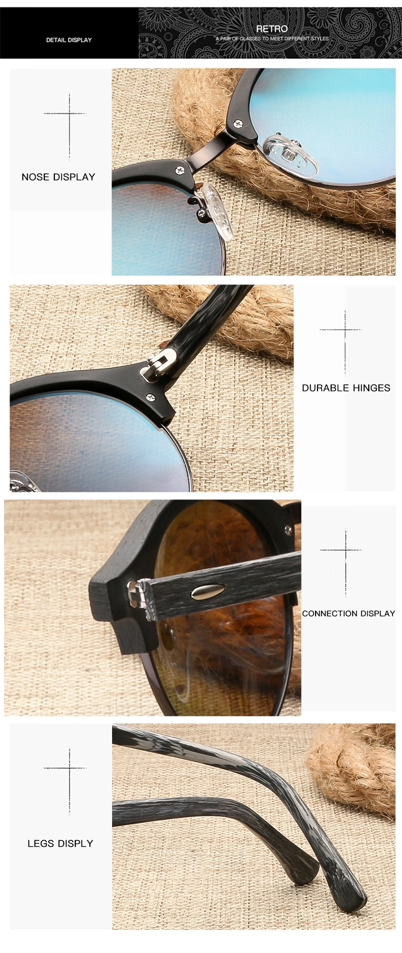 Винтаж ацетатные поляризованные солнцезащитные очки древесины защита от солнца Очки для мужчин и женщин Ретро Круглый Оттенки 4246