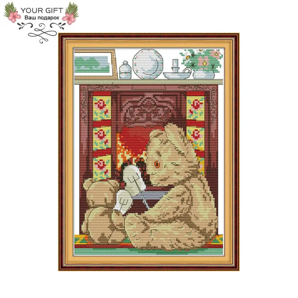 

Joy Sunday KB033 Bear Mom And Little Bear 14CT 11CT Counted and Stamped Bear Mom And Little Bear Cross Stitch Kits Christmas