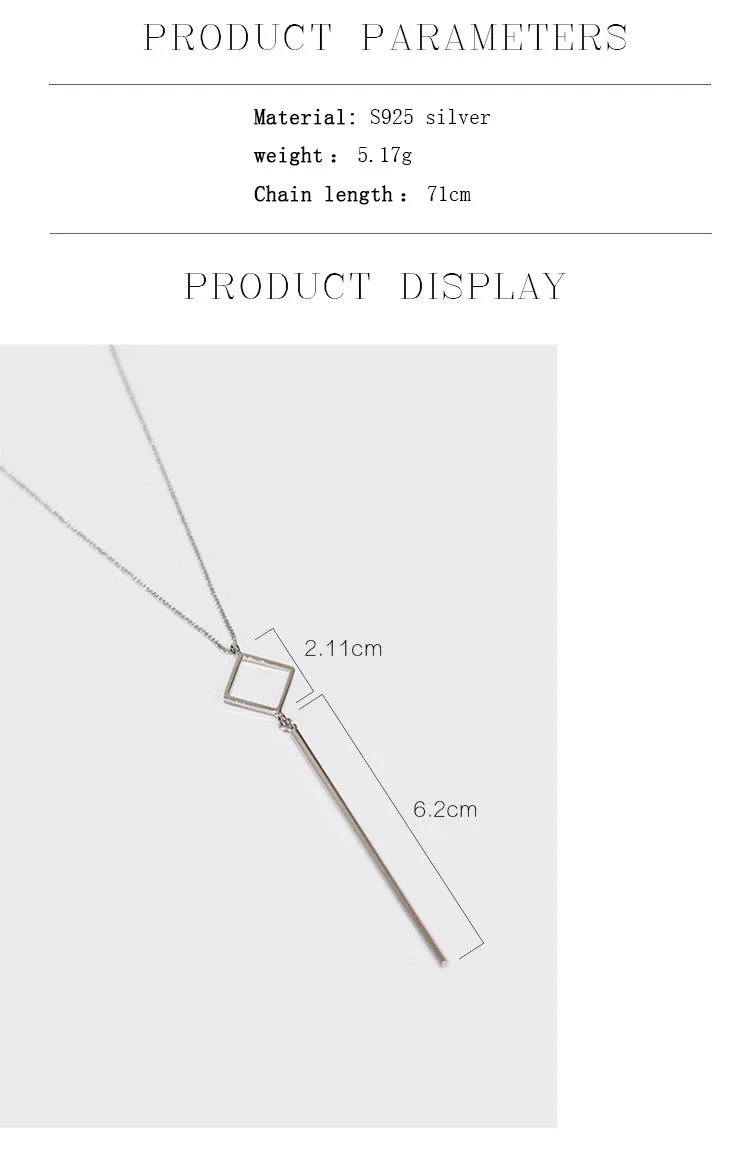 100% S925 стерлингов Серебряные ювелирные изделия площадь полосы длинные цепочки, кулоны и колье