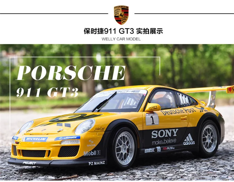 1:18 Модель спортивного автомобиля из сплава для Porsc 911 GT3 чашка с управлением на рулевом колесе переднее рулевое колесо игрушка для детей