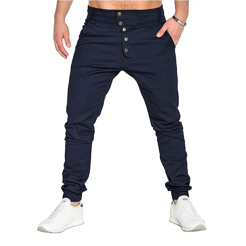 Лидер продаж Модные мужские тренировочные брюки с кнопкой дизайн повседневные штаны шаровары Прямая ABZ128 - Цвет: navy