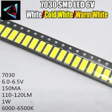 50 pces para lg innotek led luz de fundo 1 w 7030 6 v branco fresco aplicação smd 7030 led branco frio 100-110lm 7.0*3.0*0.8mm