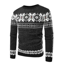 Men's Christmas Snow Floral Surround Pattern Sweaters Regular fit Pullover Mans Clothes 2018 Long Sleeve Sweaters for Male