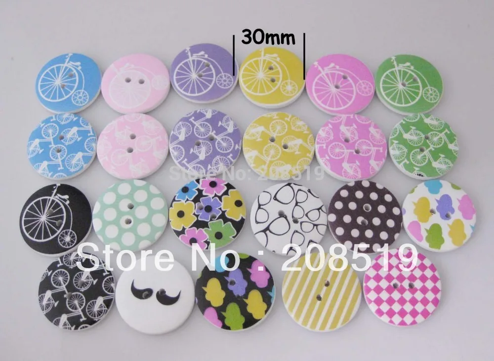 

WB0104 Assorted Printed Wood Buttons 30mm Mixed 80pcs Cute Buttons for Craft Garment Accessory