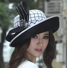Free Shipping Women Formal Derby Church Wedding Cocktail Evening Beach Hat Diamond Vintage Wide Brim Fedora