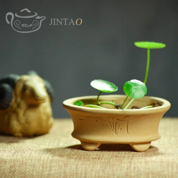Engraved Yixing Purple Clay Handmade Table Decor Flower And Plants