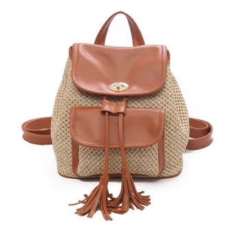 

New Wild Solid Weaving Tassel Backpack Women's Fashion Shoulder Bag For Girls Mini Backpack For Teenage Summer Fashion Schoolbag