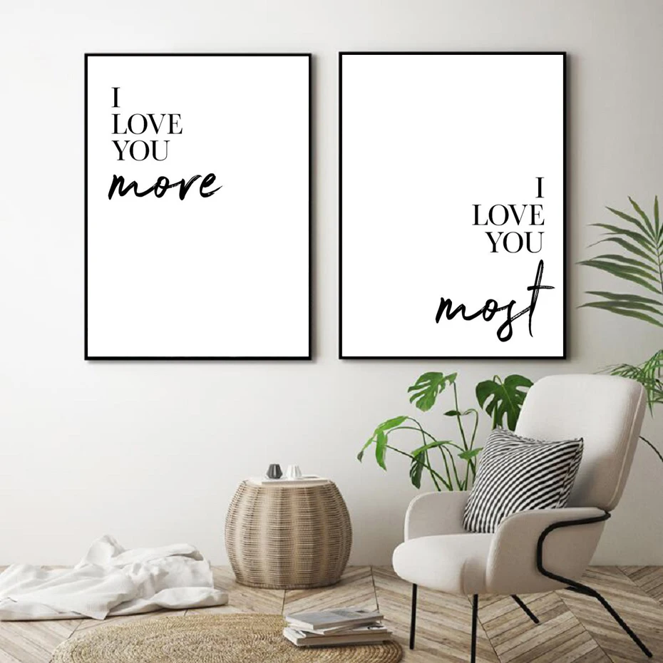 Минималистичные цитаты Love You More настенная Картина на холсте черно белые буквы