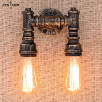 

2 Lights Art Deco Black Metal Vintage Water Pipe Bedside Wall Lamps With Led/edison E27 Lights For Cafe Loft Bar Bedroom