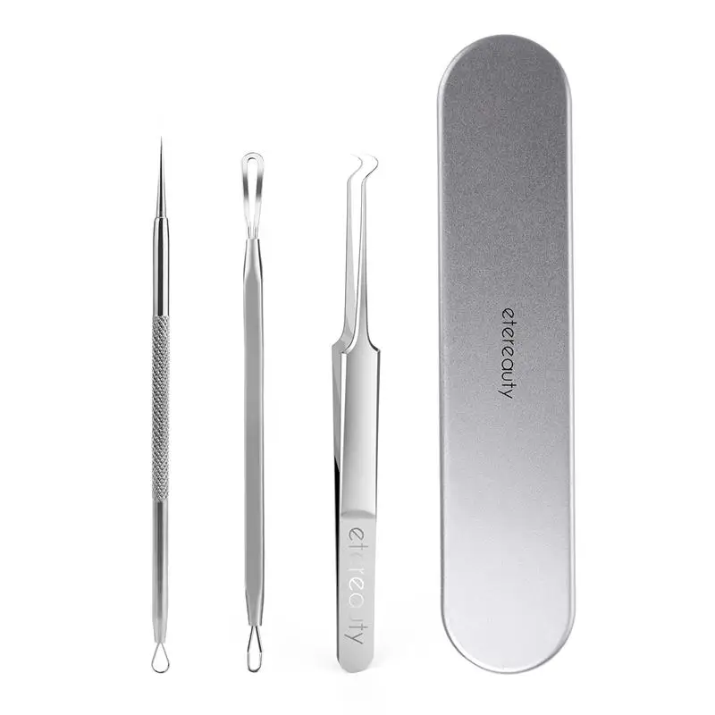 3pcs Blackhead Remover Pimple Comedone Extractor Tool Acne Removal Kit for Blemish / Whitehead Popping with Metal Case