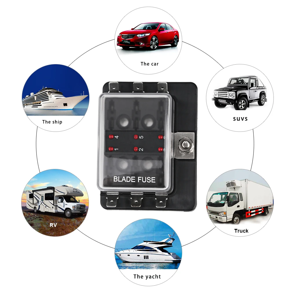 Caixa de Fusível 100a com Lâmina Kit para Barco Mini Automático v 24 Carro Fusíveis Titular Padrão Fusível Led Luz Advertência Marinho Trike 6 Way 12 8 High Quality Automóveis e motos