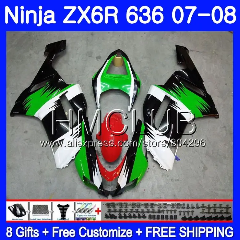 

Body For KAWASAKI NINJA ZX 6R 6 R 600CC ZX-636 ZX636 07 08 16HM.23 ZX600 ZX6R 07 08 ZX 636 ZX-6R 2007 2008 New green blk Fairing