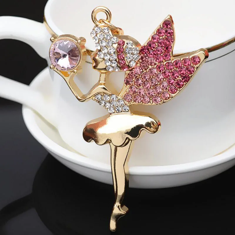 

Lucky Angel Girl Crystal Keyring For Women Cute HandBag Keychains Car Pendant Key Chain Holder Gift llaveros