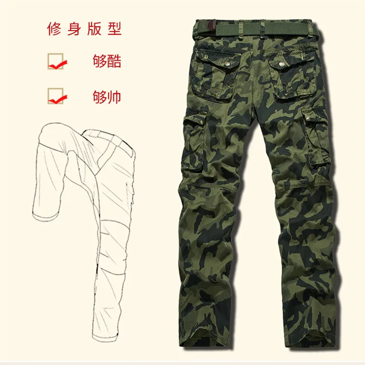 Men's Multi-Pocket Camo Pants Fashion Men Cotton Casual Camouflage Military Cargo Pants Tactical Outdoor Army Trousers No Belt (12)