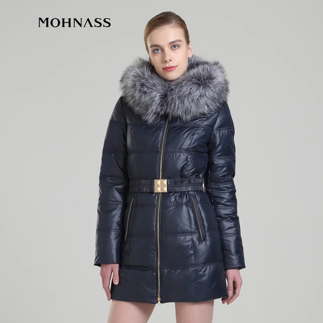 MOHNASS 2016 new style Winter Women Duck Down Artificial wool collar Jacket Slim Belt Hot Coat RUS Free Shipping 13A7200-20 