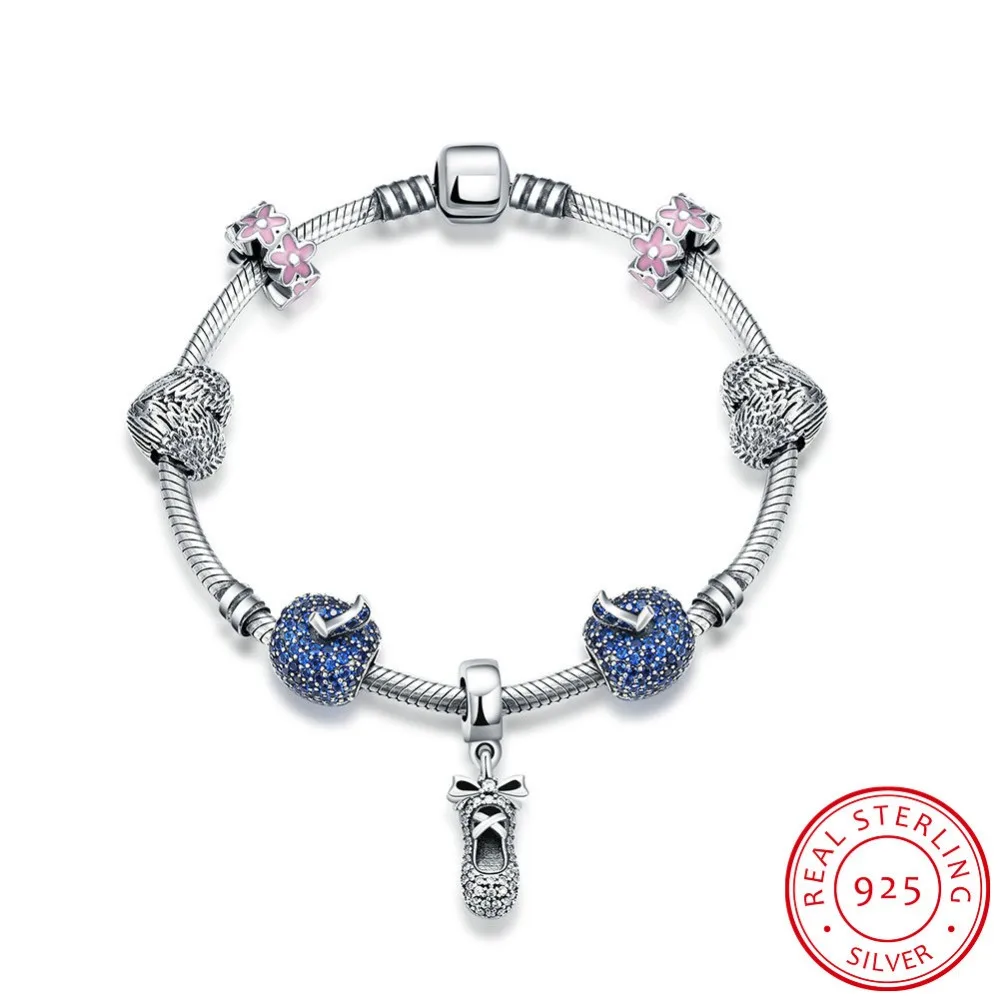 

Hot Sale 100% 925 Sterling Pure Silver Bracelet For Women With Bule Style Theme Charms Beads Fashion Jewelry Original Gift H008