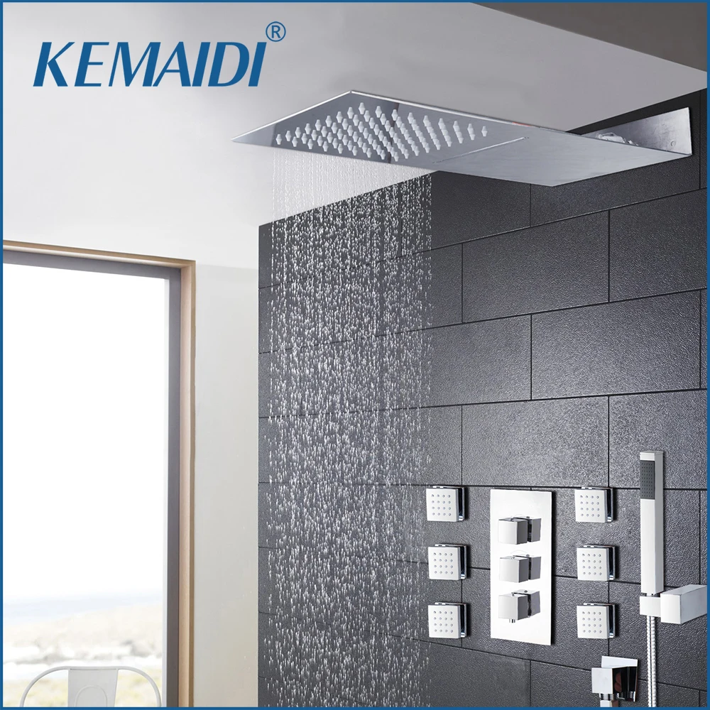 KEMAIDI Good Quality Wall Mounted Square Style Brass Waterfall Shower Set New Bathroom Shower
