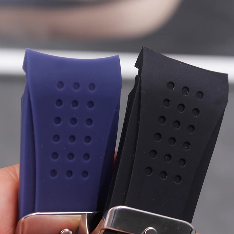 Silicone strap men's 24mm ladies sports and leisure waterproof natural rubber curved strap accessories pin buckle