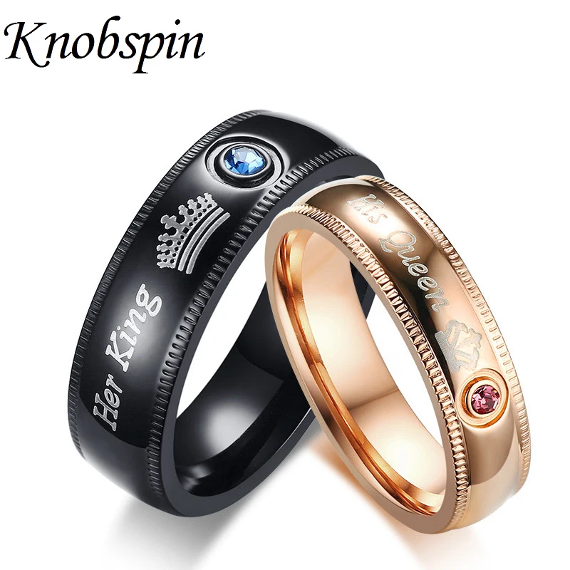 buy Couple Rings Her King His Queen Wedding Jewelry For Men Women Stainless Steel With Cubic Zirconia Engagement Gift