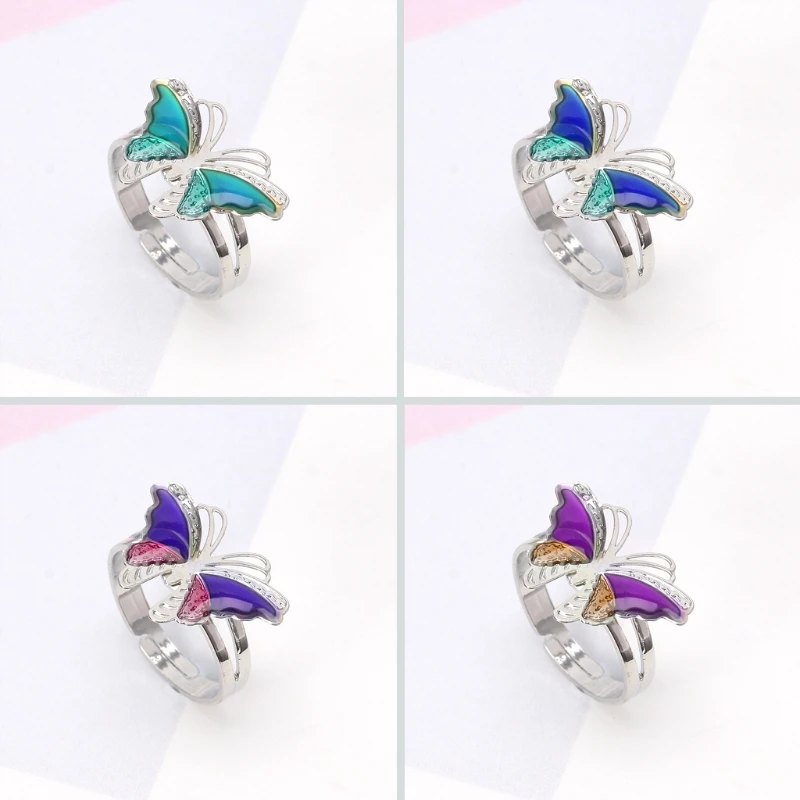 

Colorful Butterfly Mood Ring Temperature Emotion Feeling Rings For Women Kids