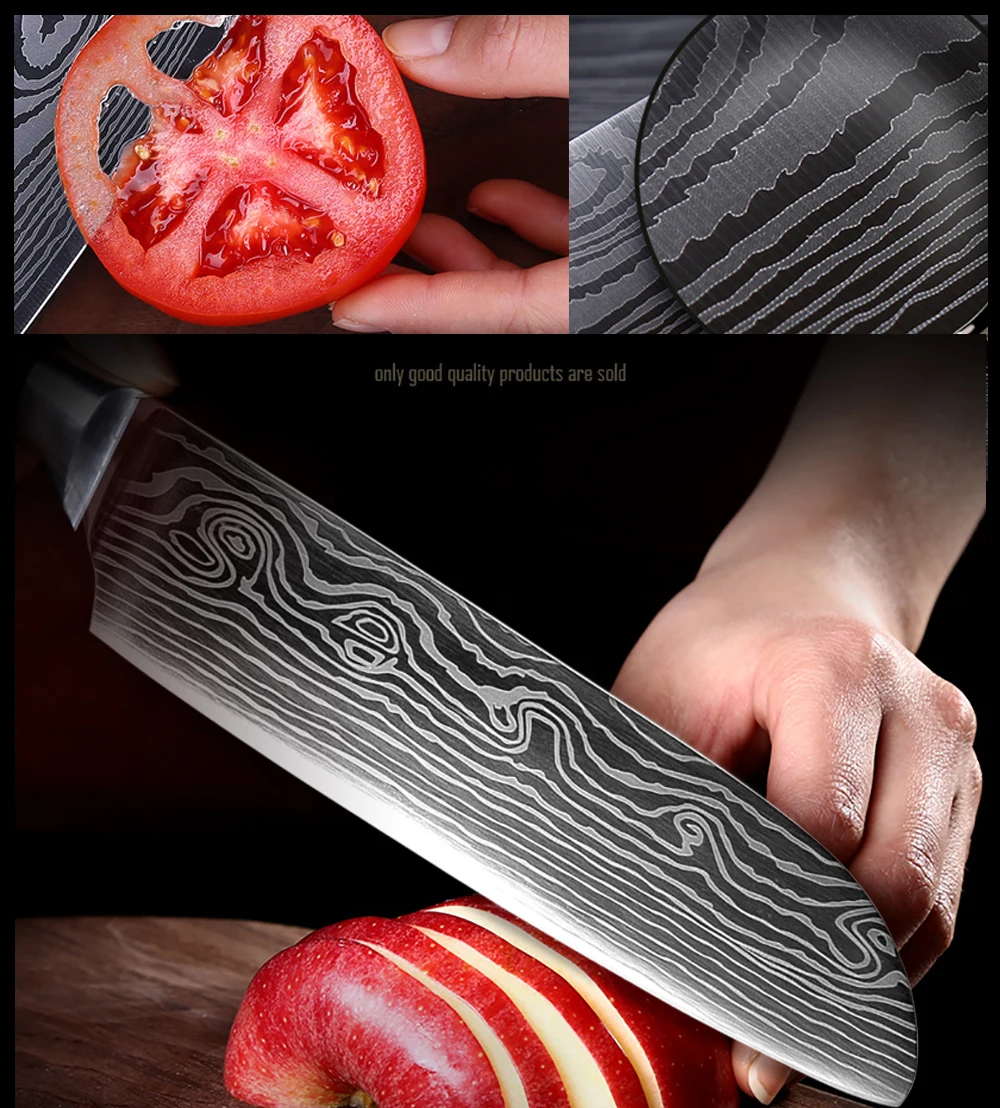 XITUO 5 шт. набор кухонных ножей лезвия из нержавеющей стали Дамасские лазерные наборы шеф-ножей Santoku инструменты для приготовления пищи Кухонные