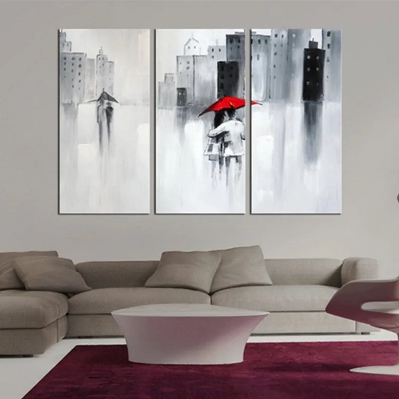 

Modern Home Wall Canvas Art Streetscape Paintings Handpainted Abstract Street Scenery Landscape Oil Painting 3 Panel Pictures