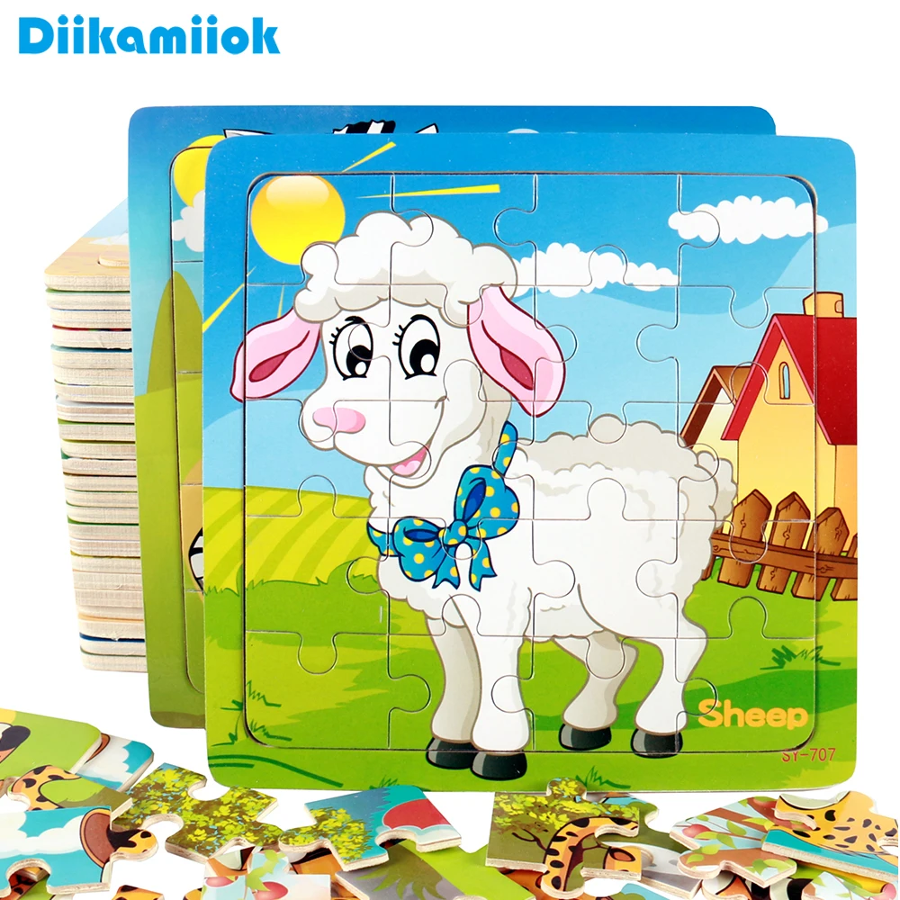 

New 16 Slice Wooden Puzzles Toy Wood Jigsaw Children Forest Animal Learning Games Kids Educational Toys for Baby Gift EY-SY101