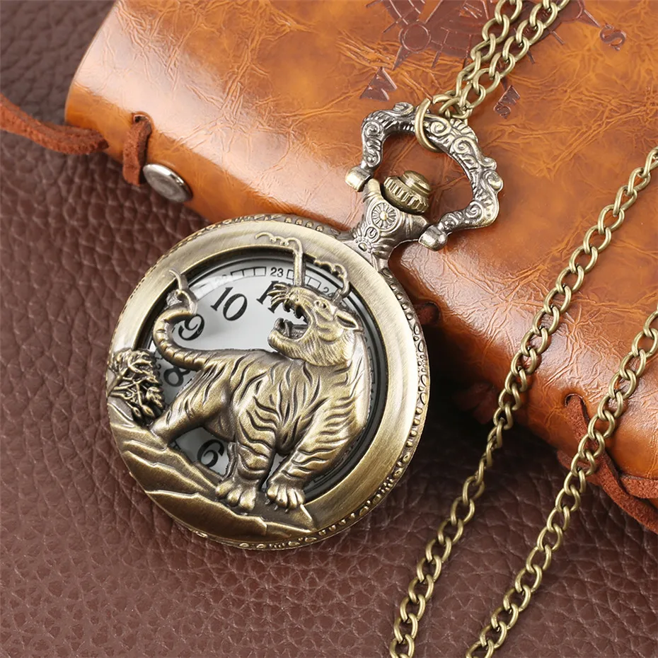 Модные Ретро Тигр полые круглые карманные часы Цепочки и ожерелья подвеска Для женщин Для мужчин подарок знаки ФОБ смотреть reloj de bolsillo