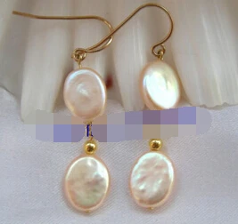 

xiuli 00481 stunning big 12mm baroque pink freshwater pearl dangle earrings 14KGP