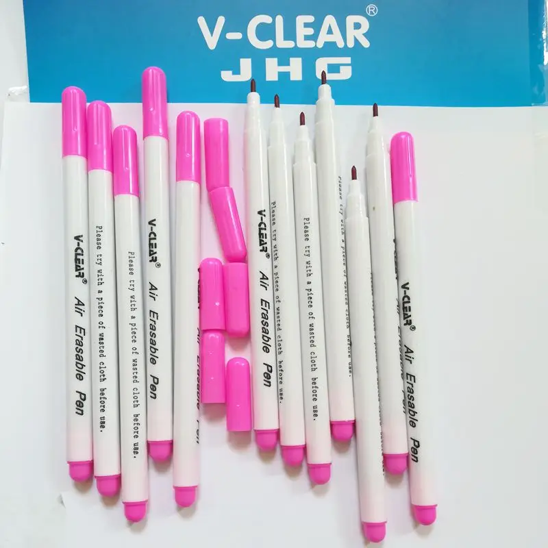 VCLEAR 공기 지울 수 있는 마킹 펜, 핑크 색상, 섬유 마커, 의류 차코 에이스 펜, 자동 사라지는 마커 펜, 보이지 않는 펜, 12 개