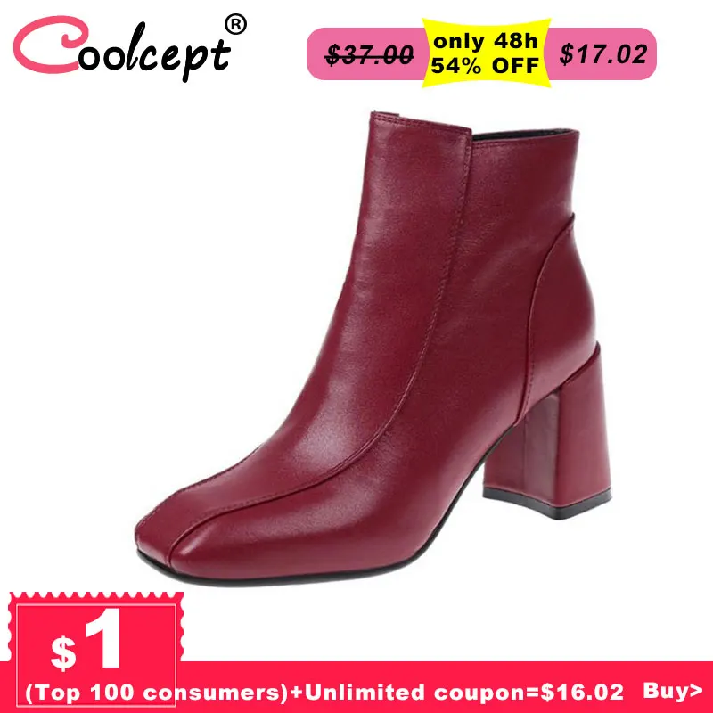 

Coolcept Women High Heel Boots Ladies Shoes Square Toe Zipper Winter Ankle Women Boots Fashion Simple Short Boots Size 35-39